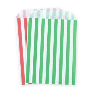 5" x 7" Red & Green Stripe Paper Sweet Party Bags Christmas Mix