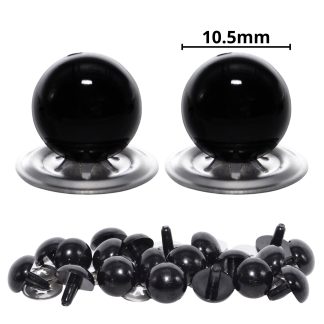 10.5mm Solid Black Eyes with Metal Backs