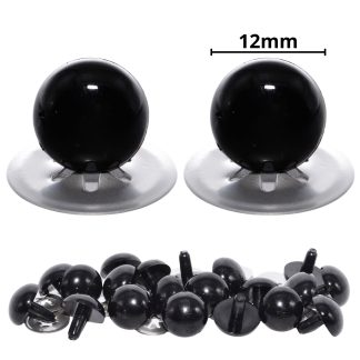 12mm Solid Black Eyes with Metal Backs