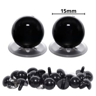 15mm Solid Black Eyes with Metal Backs
