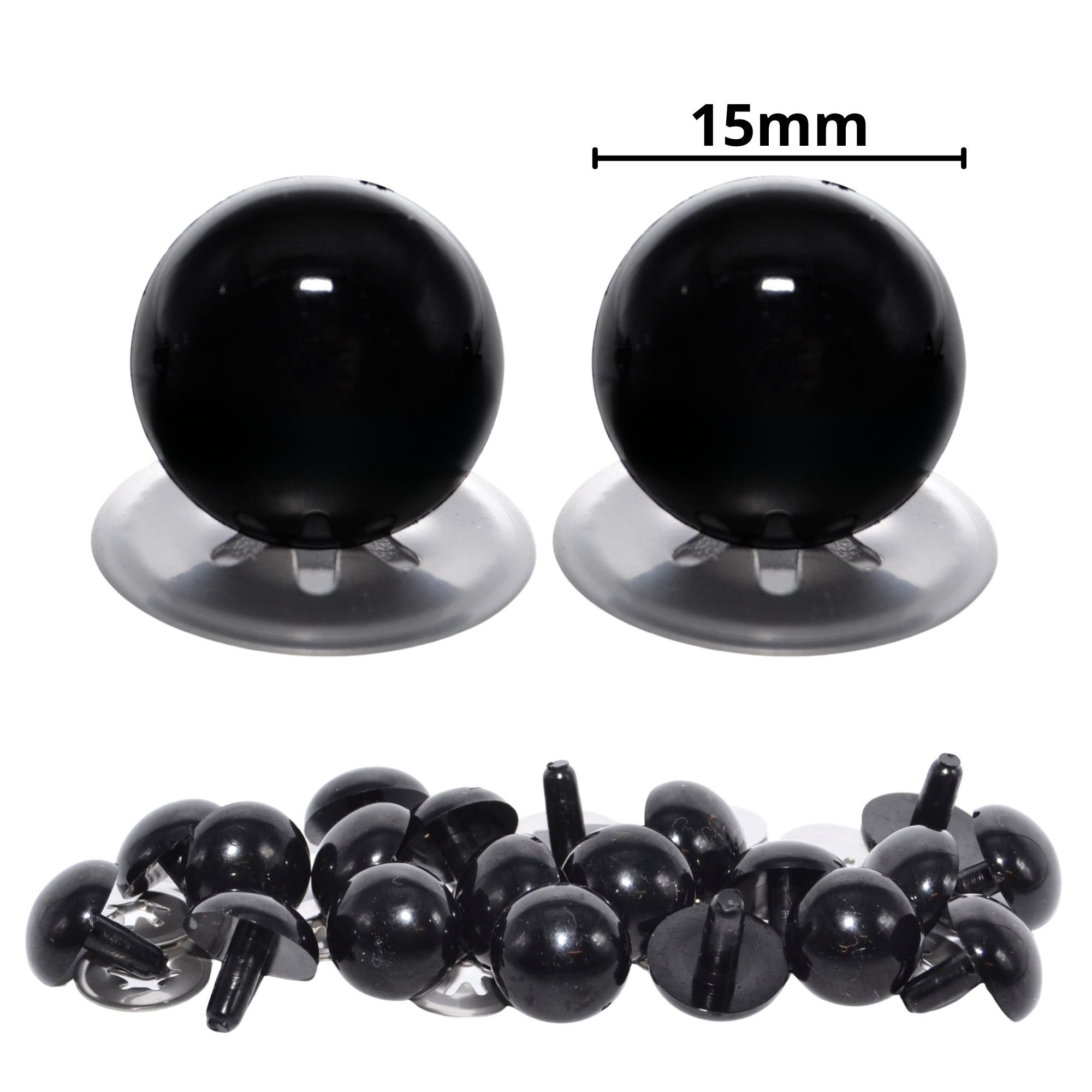15mm Solid Black Eyes with Metal Backs