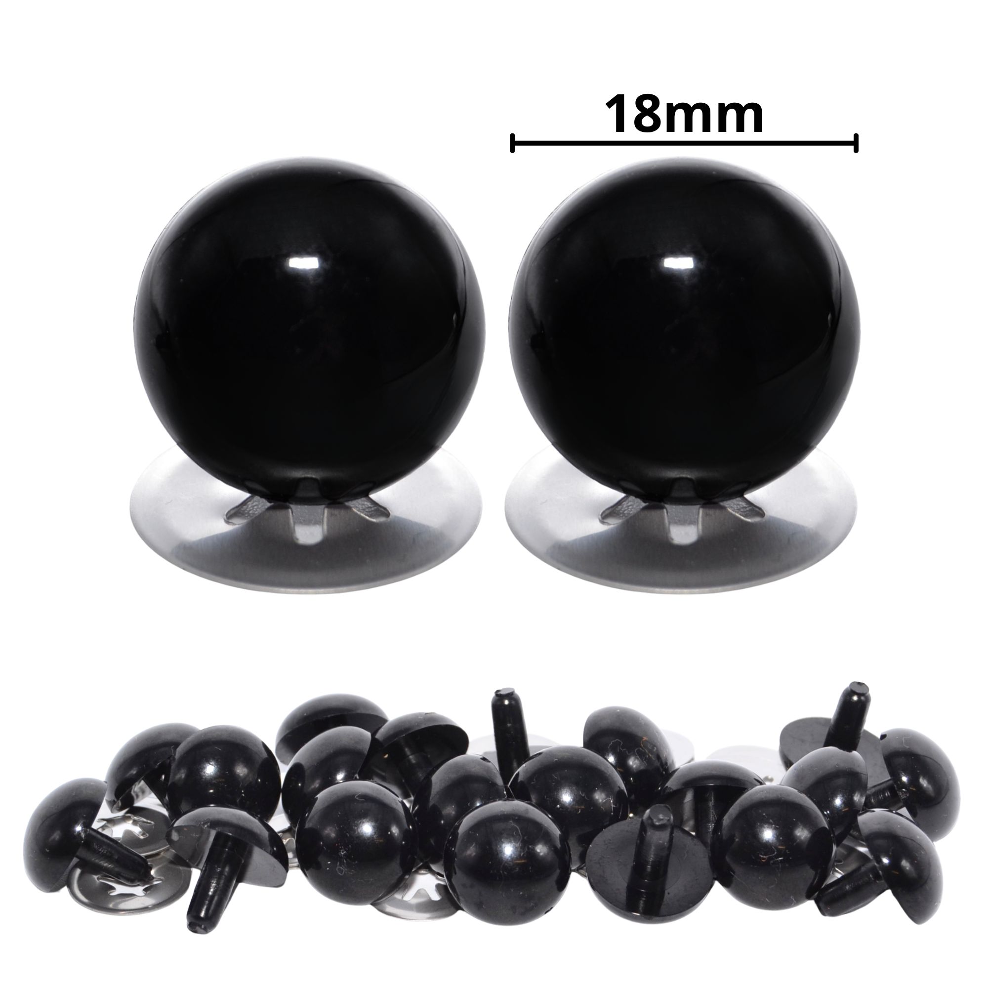 18mm Solid Black Eyes with Metal Backs