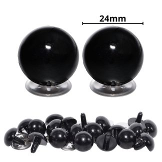 24mm Solid Black Eyes with Metal Backs