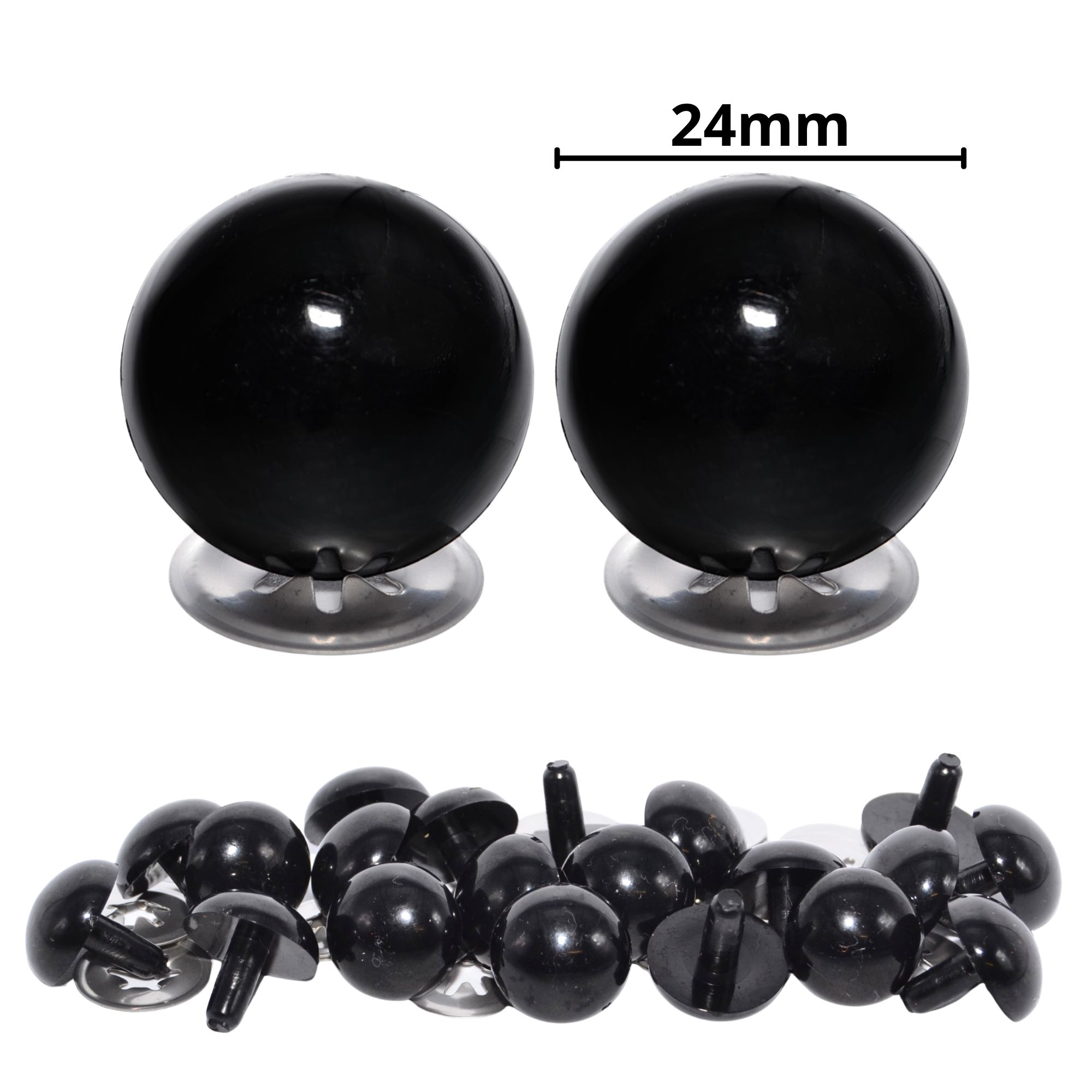 24mm Solid Black Eyes with Metal Backs