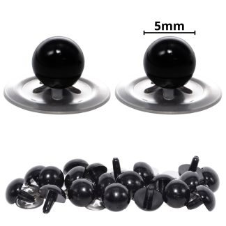5mm Solid Black Eyes with Metal Backs