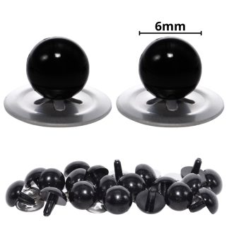 6mm Solid Black Eyes with Metal Backs