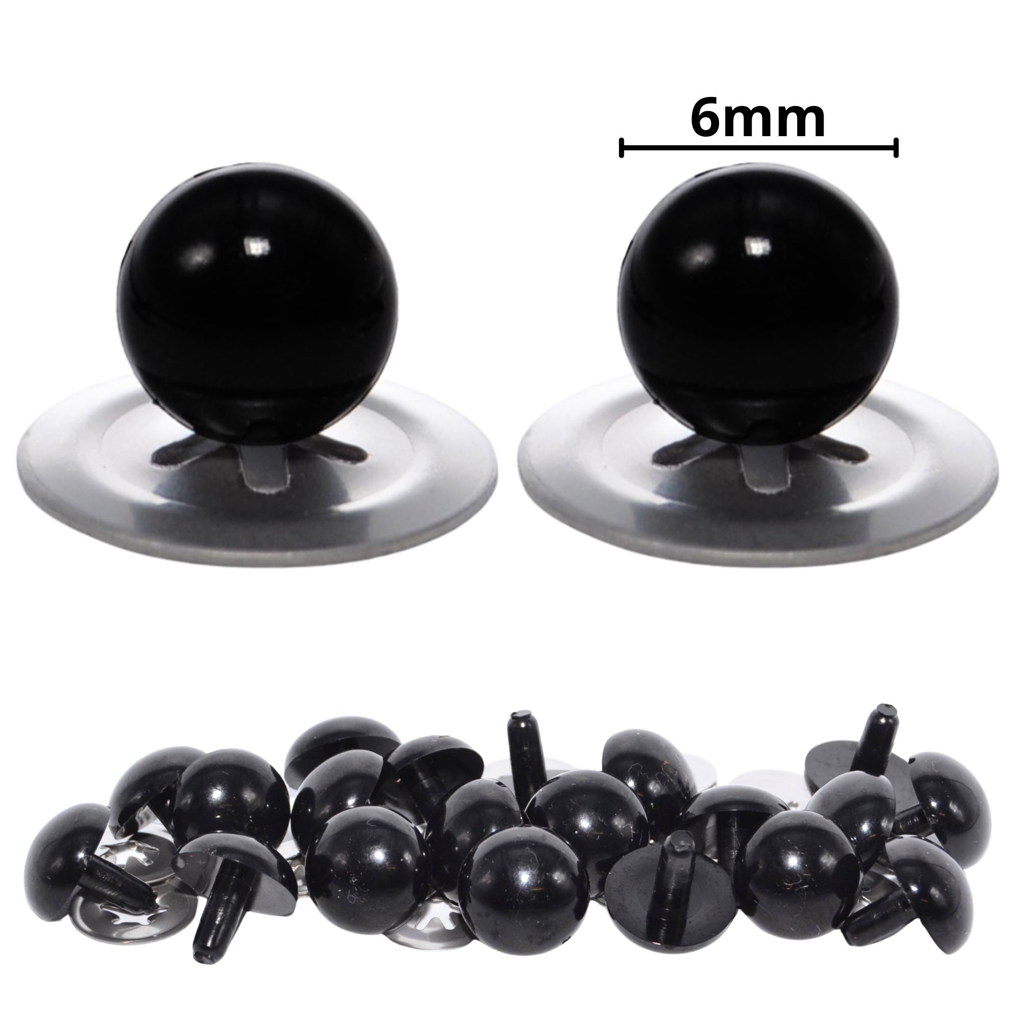 6mm Solid Black Eyes with Metal Backs