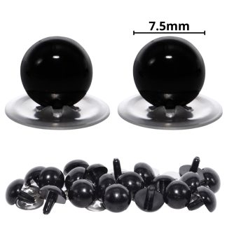 7.5mm Solid Black Eyes with Metal Backs