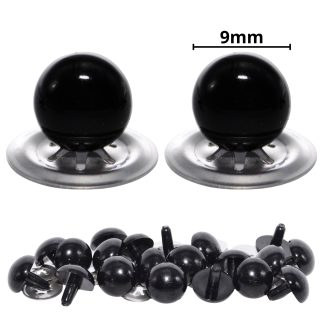 9mm Solid Black Eyes with Metal Backs