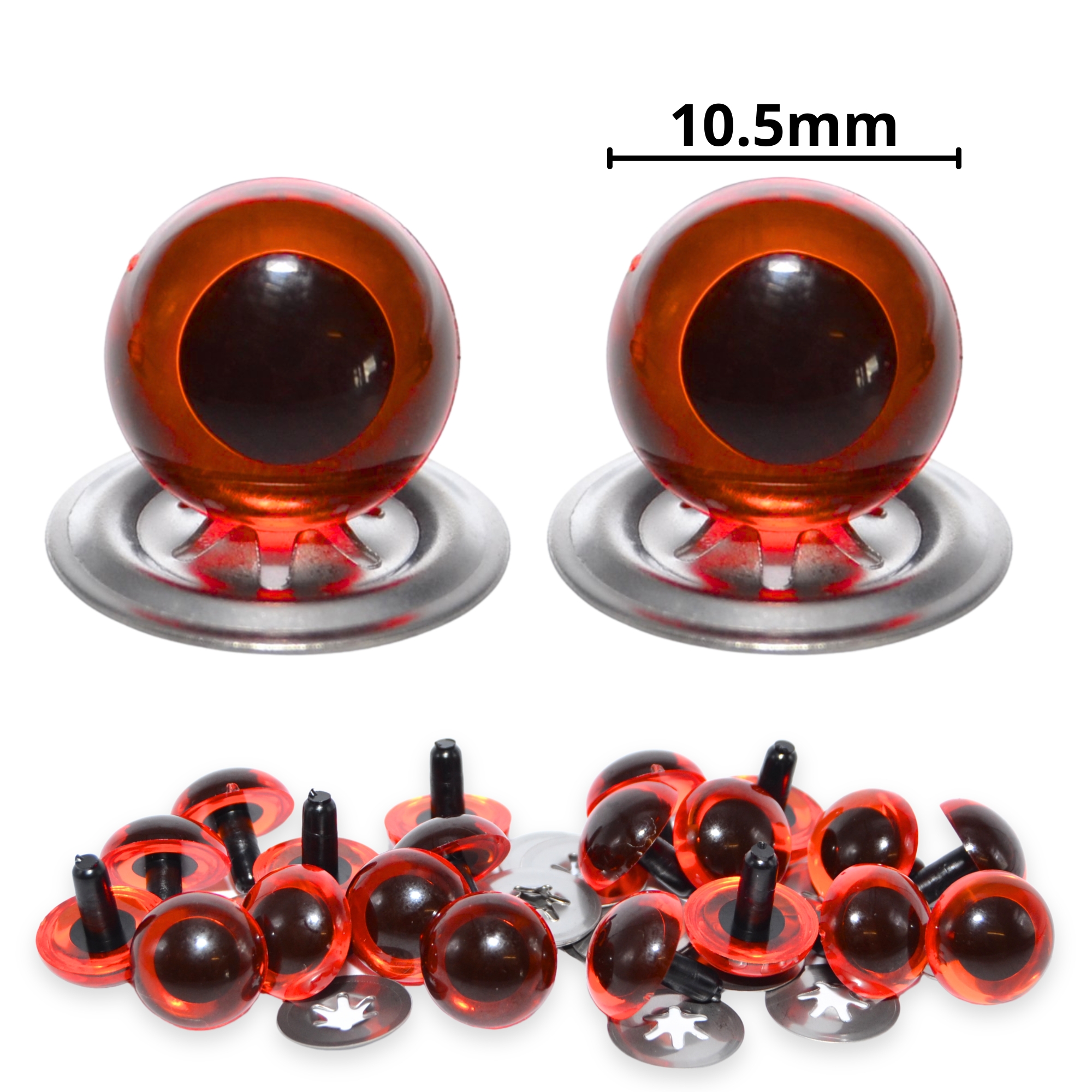 10.5mm Transparent Amber Crystal Eyes with Metal Backs