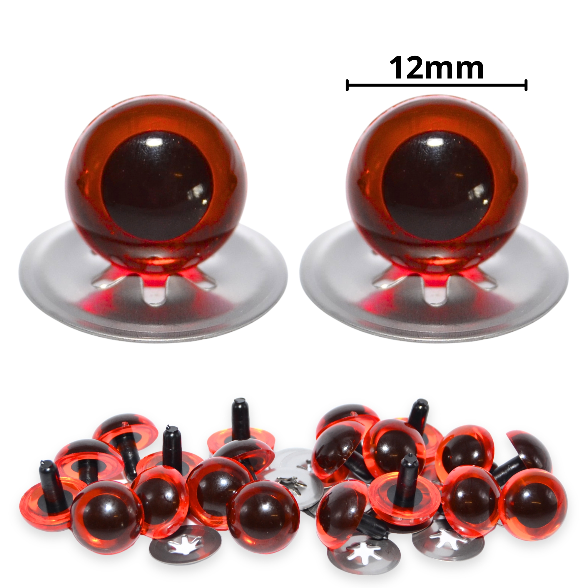 12mm Transparent Amber Crystal Eyes with Metal Backs