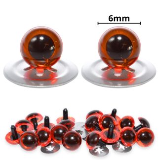 6mm Transparent Amber Crystal Eyes with Metal Backs