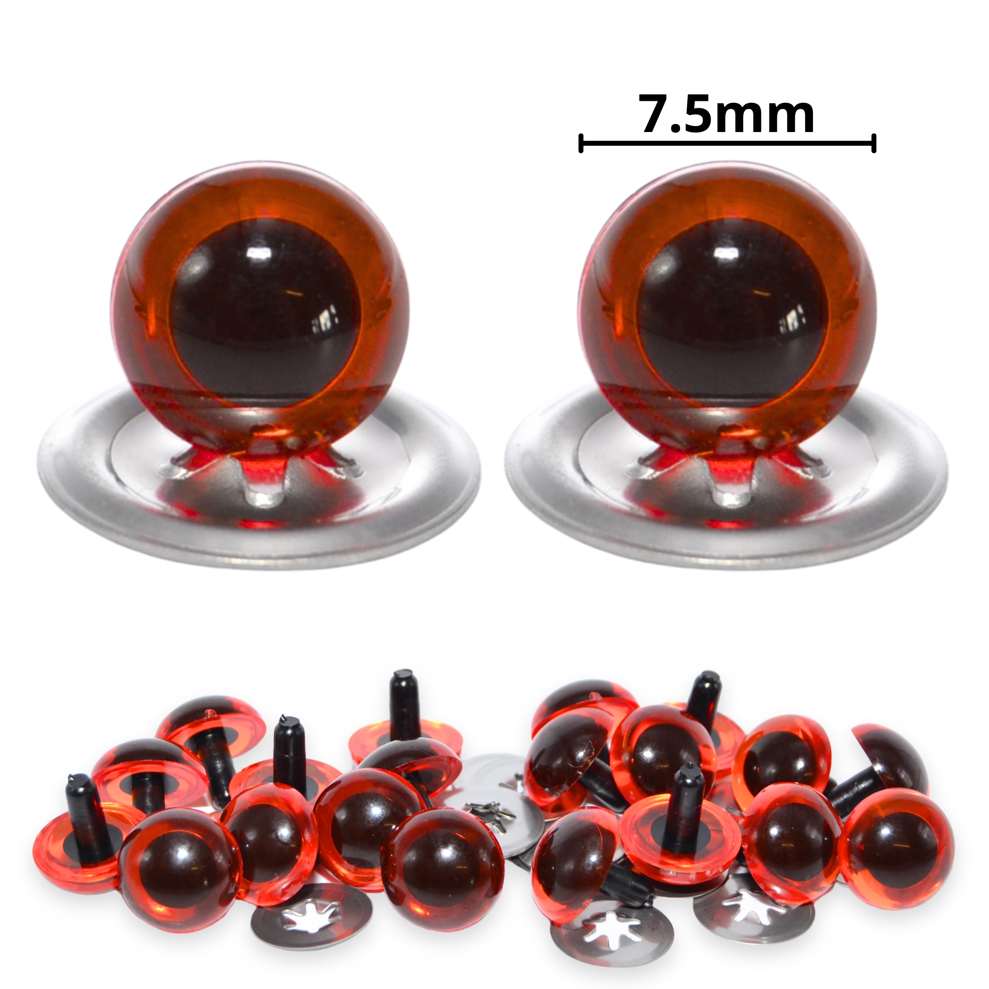 7.5mm Transparent Amber Crystal Eyes with Metal Backs
