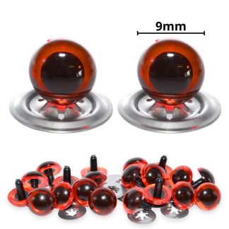 9mm Transparent Amber Crystal Eyes with Metal Backs