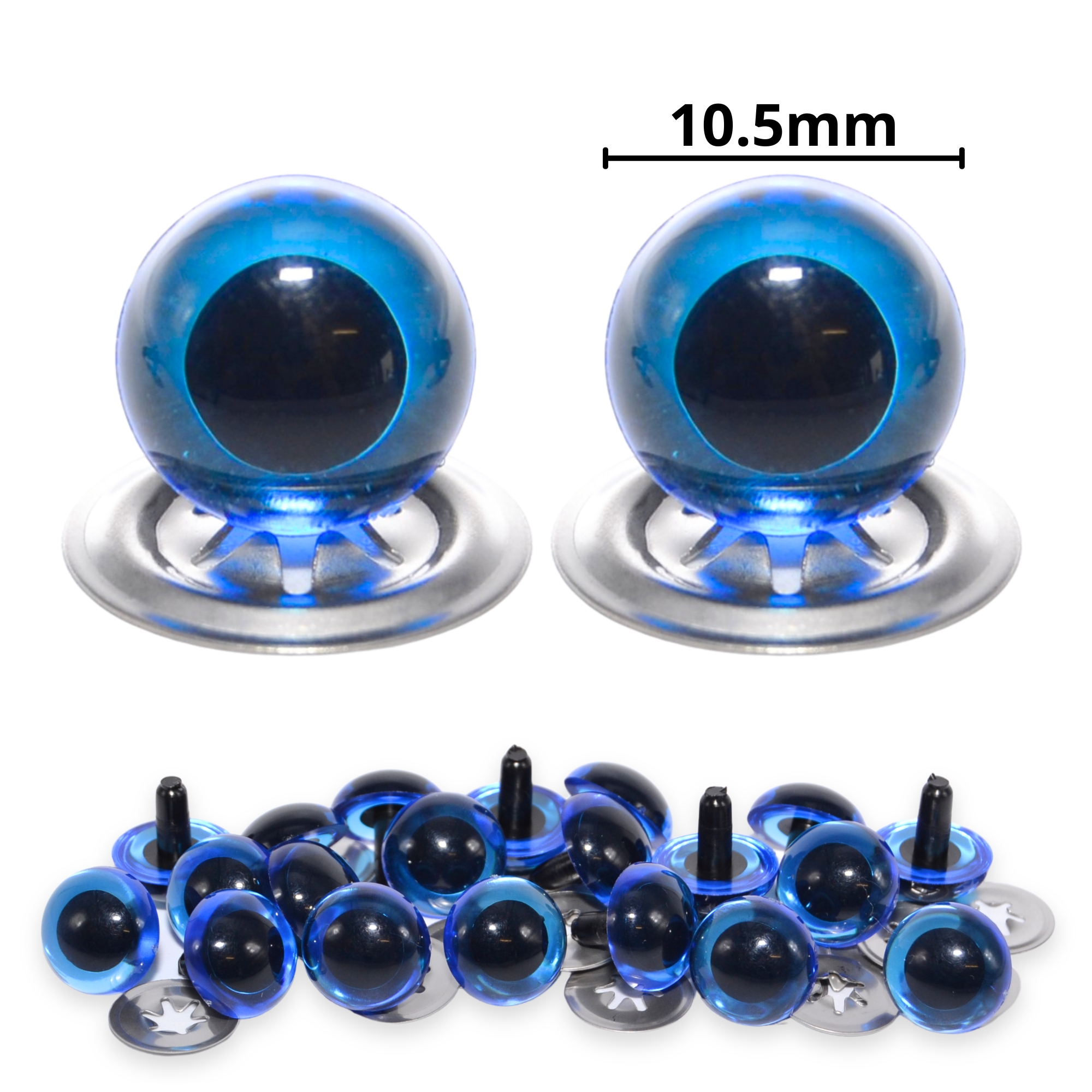 10.5mm Transparent Blue Crystal Eyes with Metal Backs