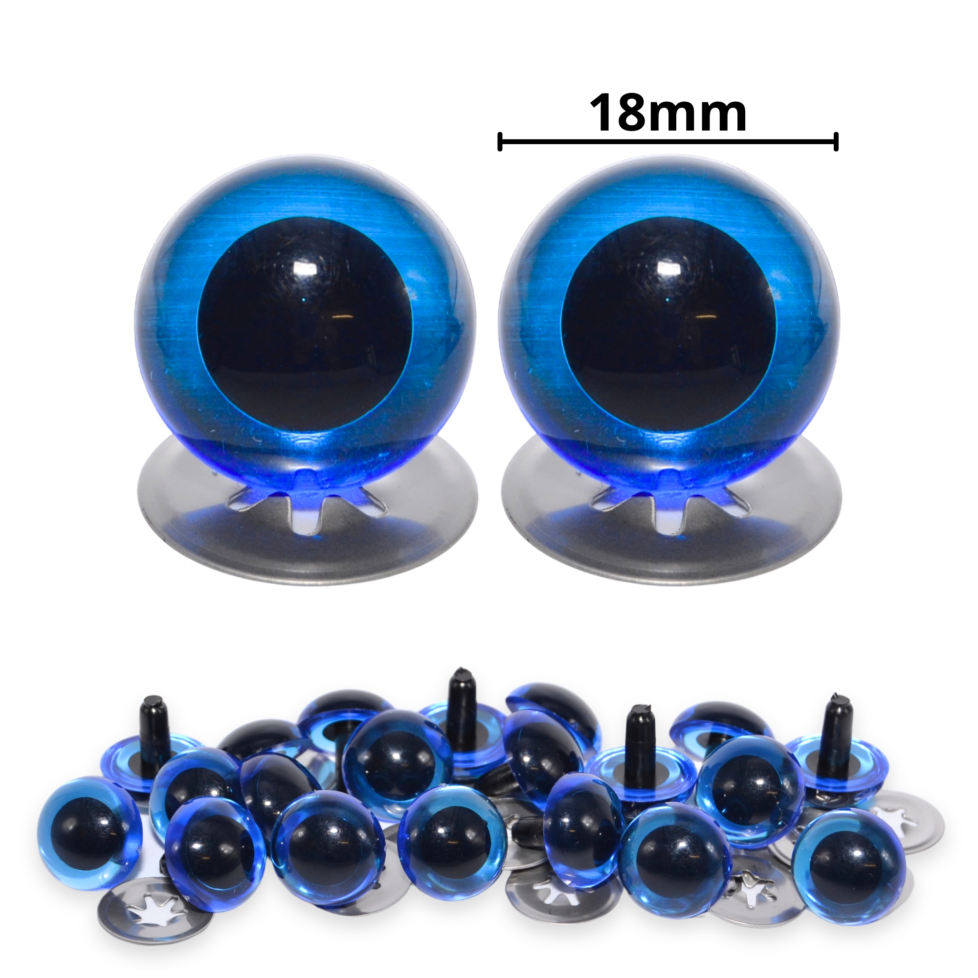 18mm Transparent Blue Crystal Eyes with Metal Backs