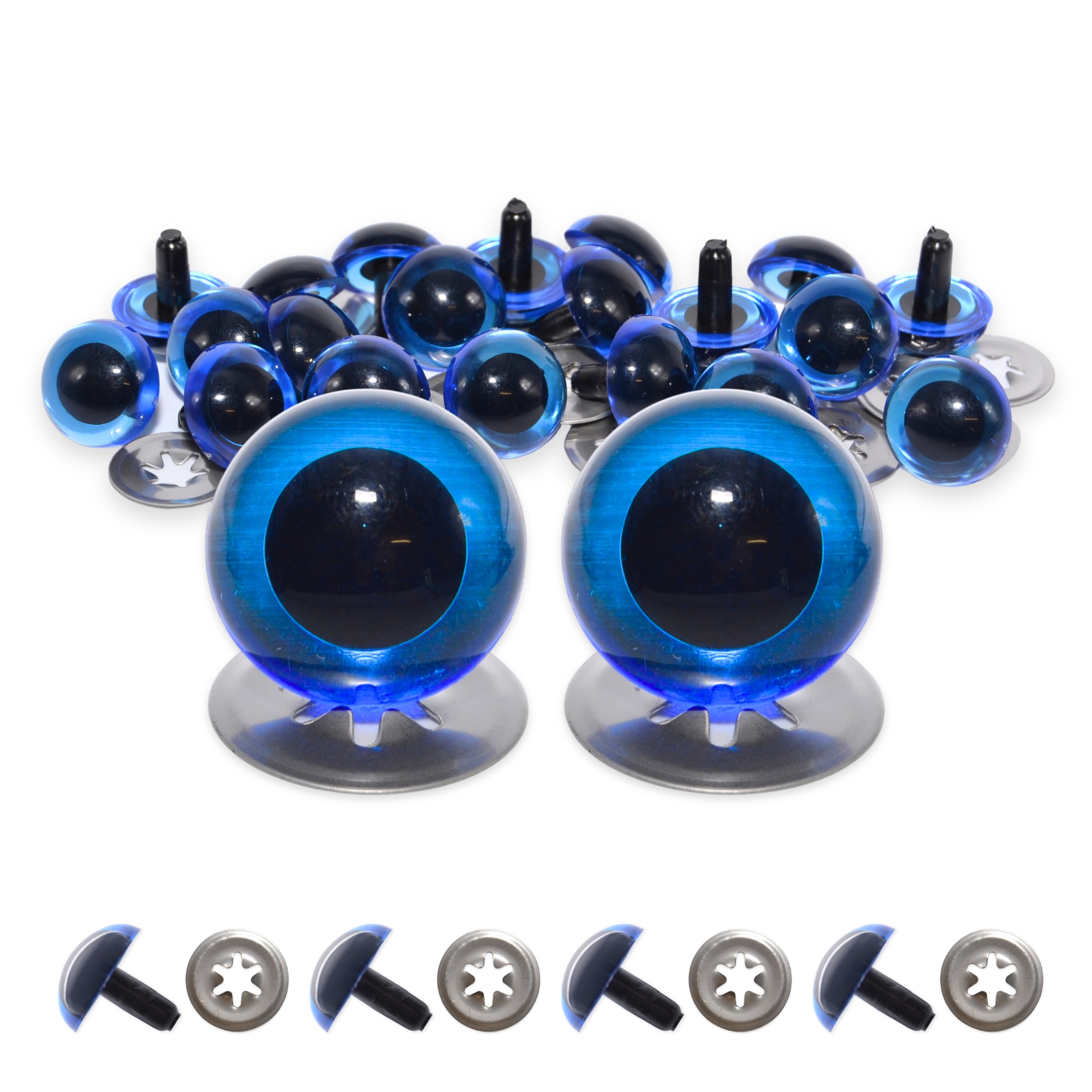 10.5mm Transparent Blue Crystal Eyes with Metal Backs - Image 2