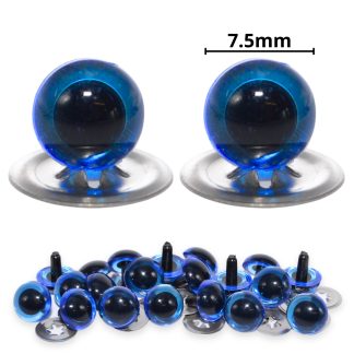 7.5mm Transparent Blue Crystal Eyes with Metal Backs