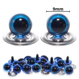 9mm Transparent Blue Crystal Eyes with Metal Backs