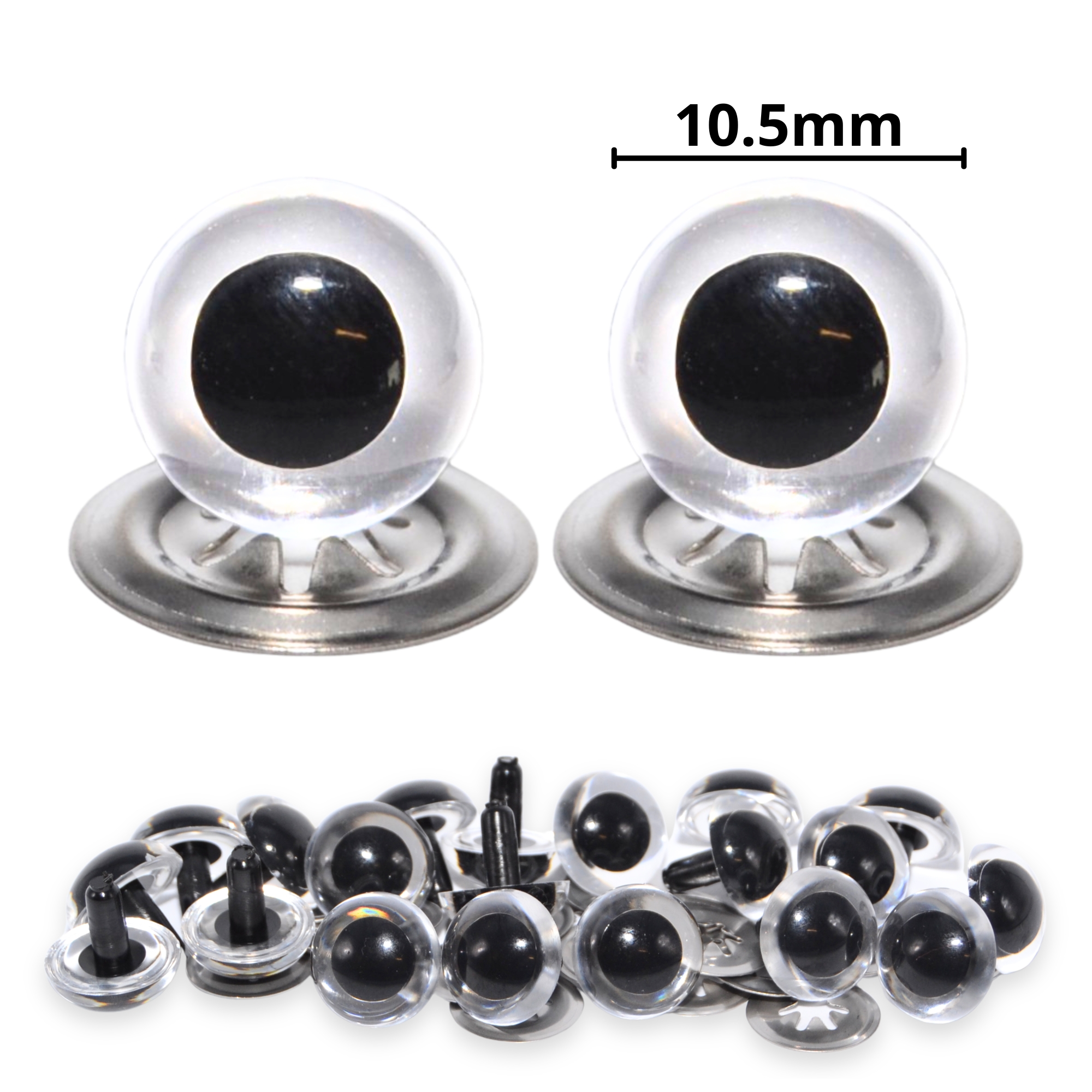10.5mm Transparent Clear Crystal Eyes with Metal Backs