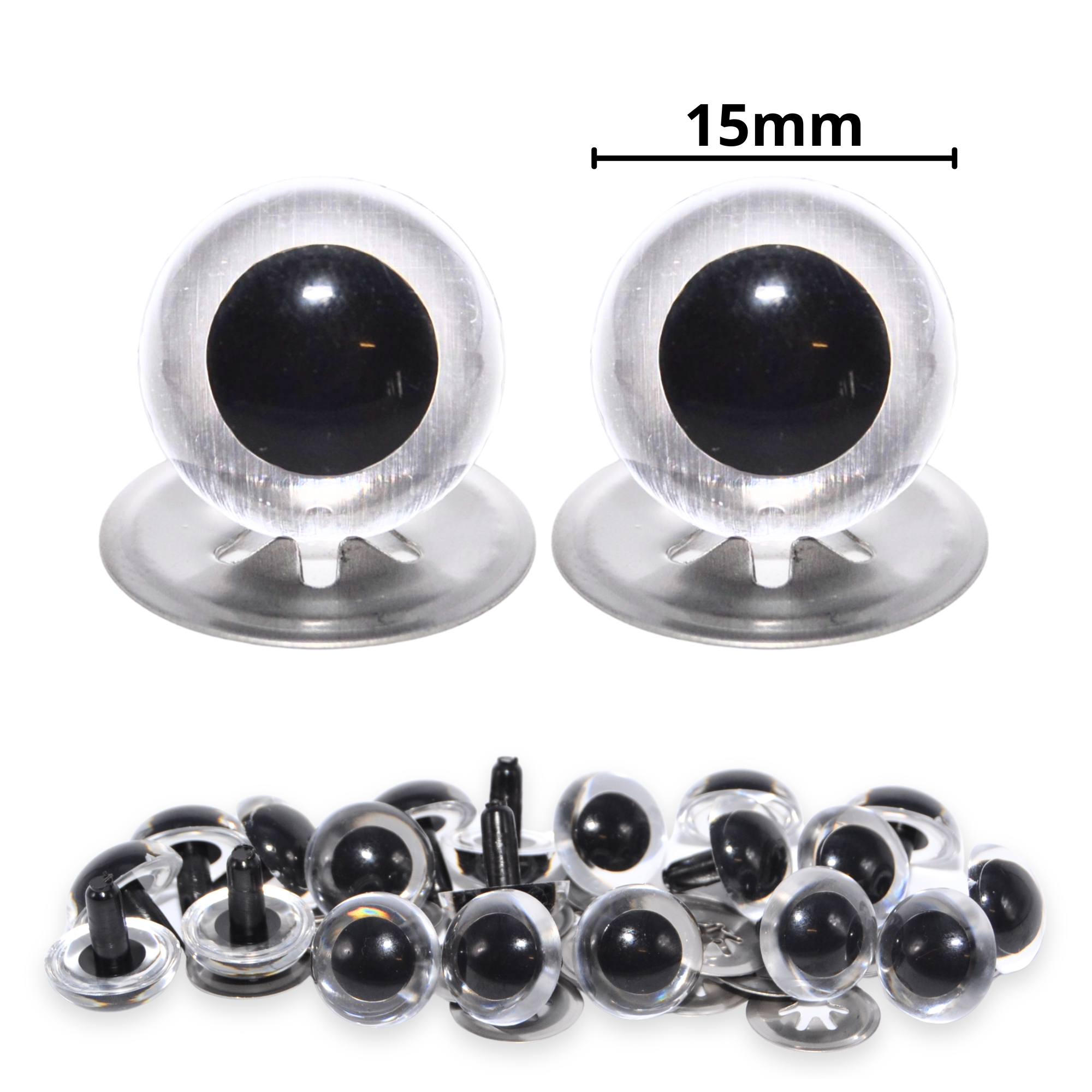 15mm Transparent Clear Crystal Eyes with Metal Backs
