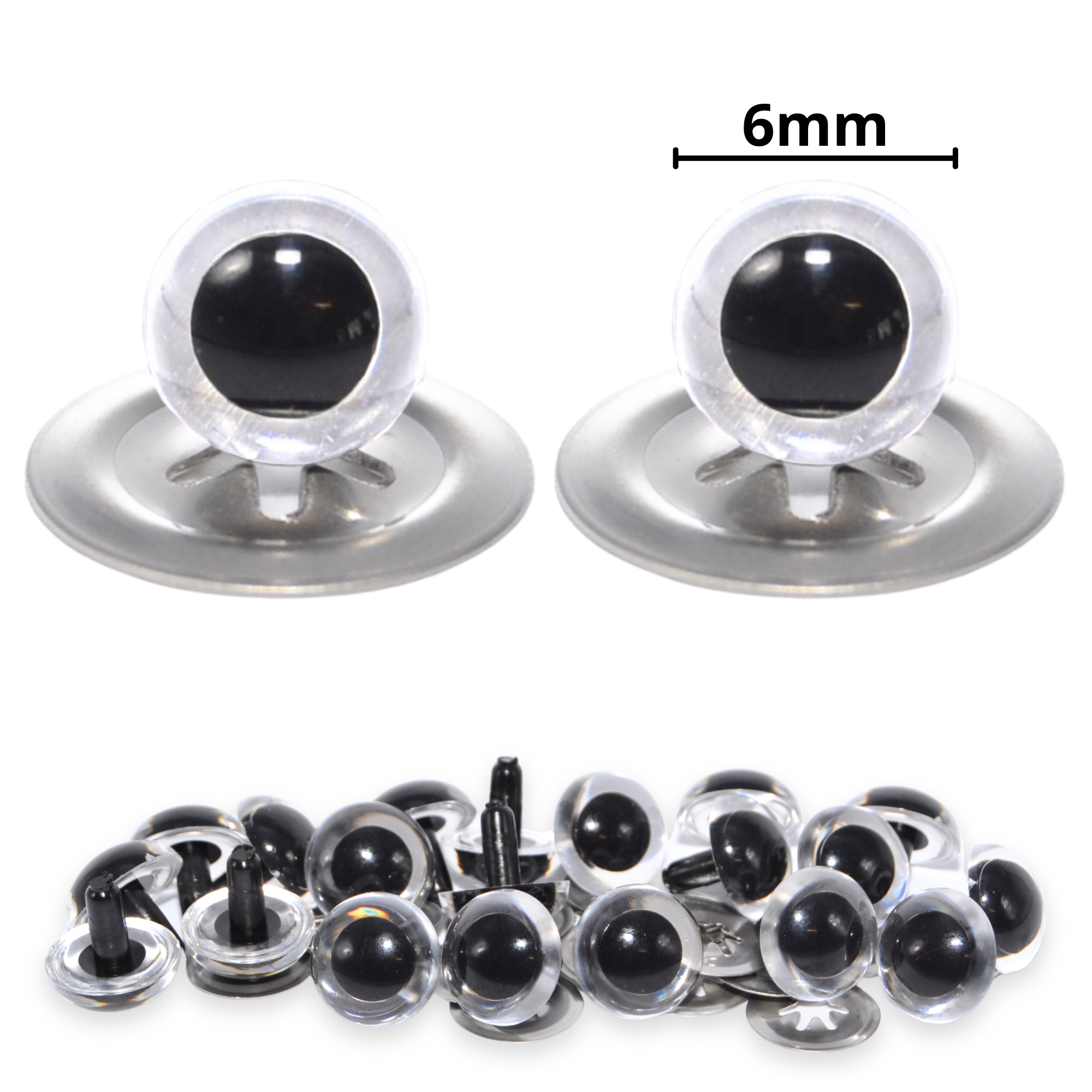 6mm Transparent Clear Crystal Eyes with Metal Backs