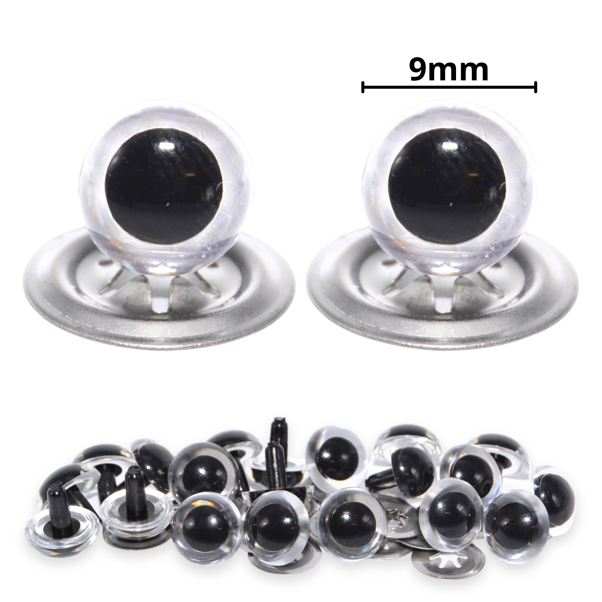 9mm Transparent Clear Crystal Eyes with Metal Backs
