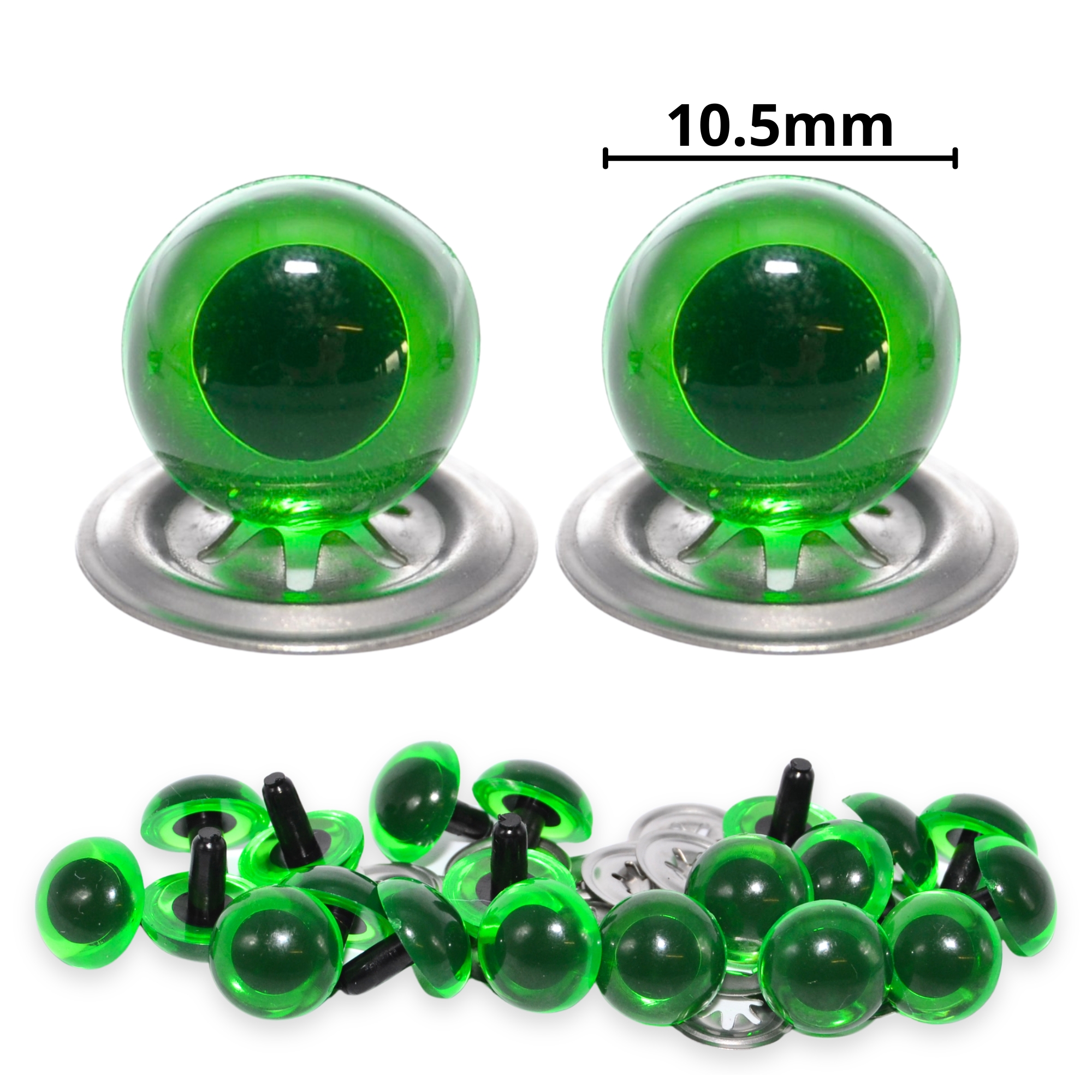 10.5mm Transparent N. Green Crystal Eyes with Metal Backs