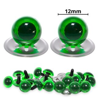 12mm Transparent N. Green Crystal Eyes with Metal Backs