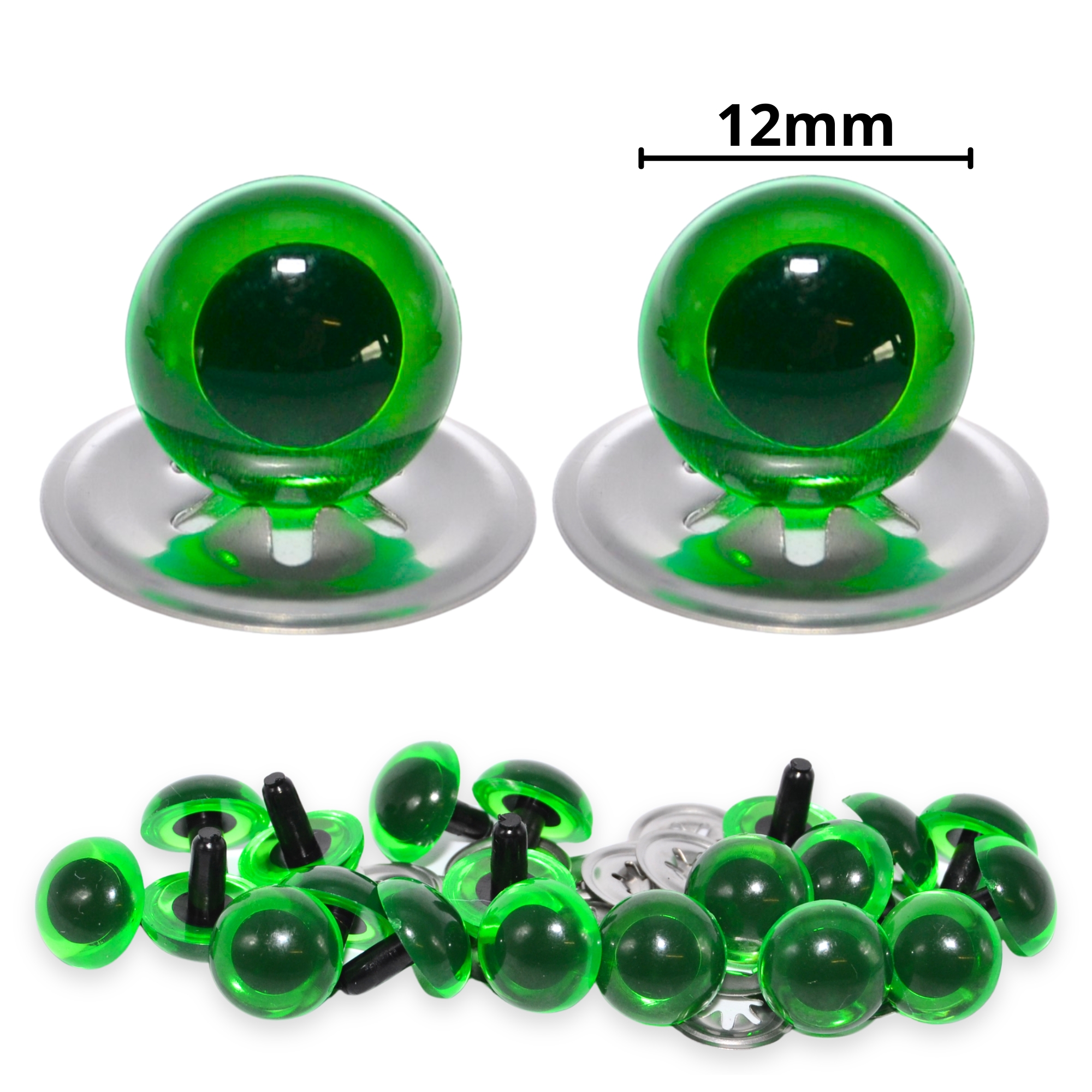 12mm Transparent N. Green Crystal Eyes with Metal Backs