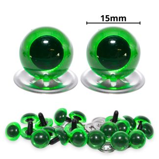 15mm Transparent N. Green Crystal Eyes with Metal Backs