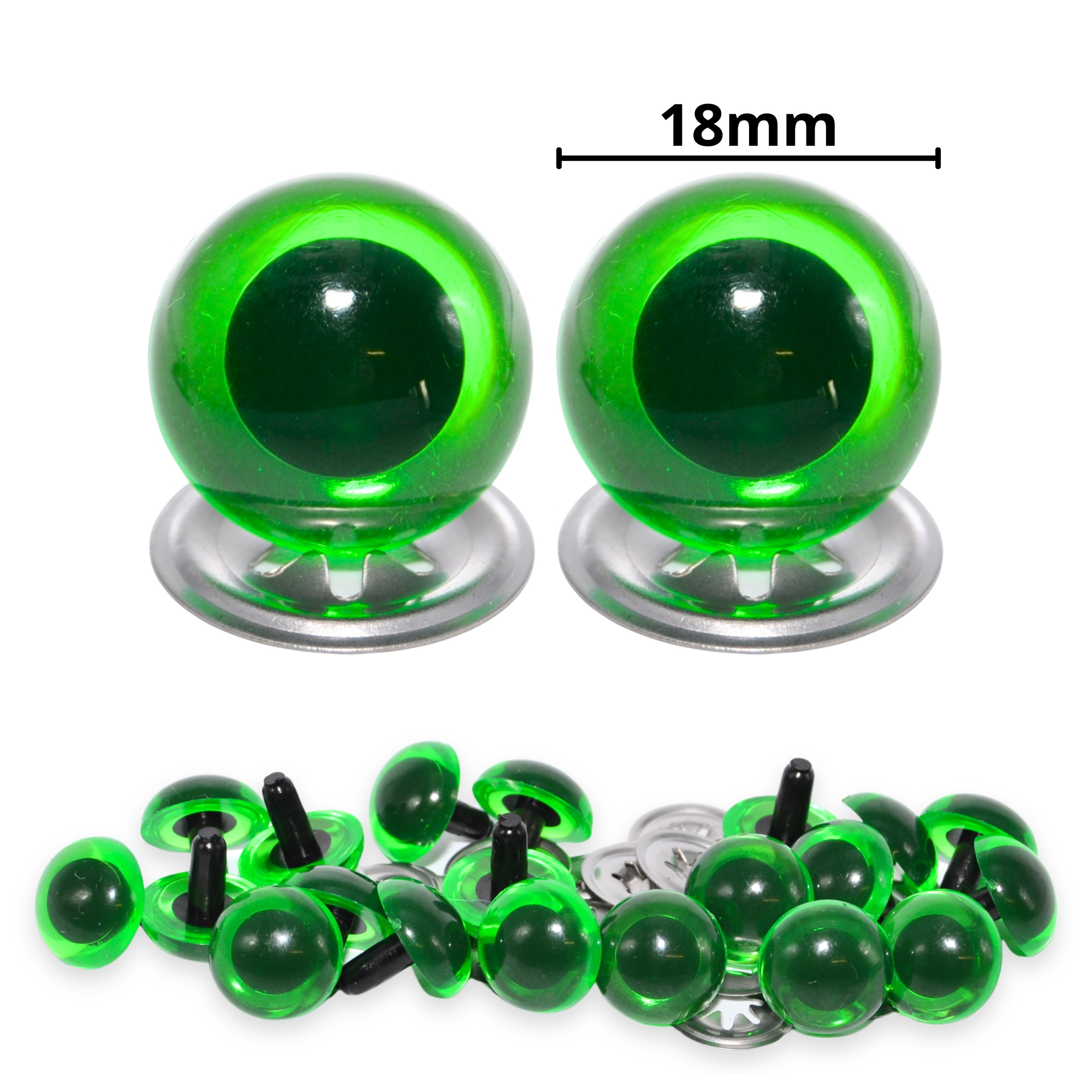 18mm Transparent N. Green Crystal Eyes with Metal Backs