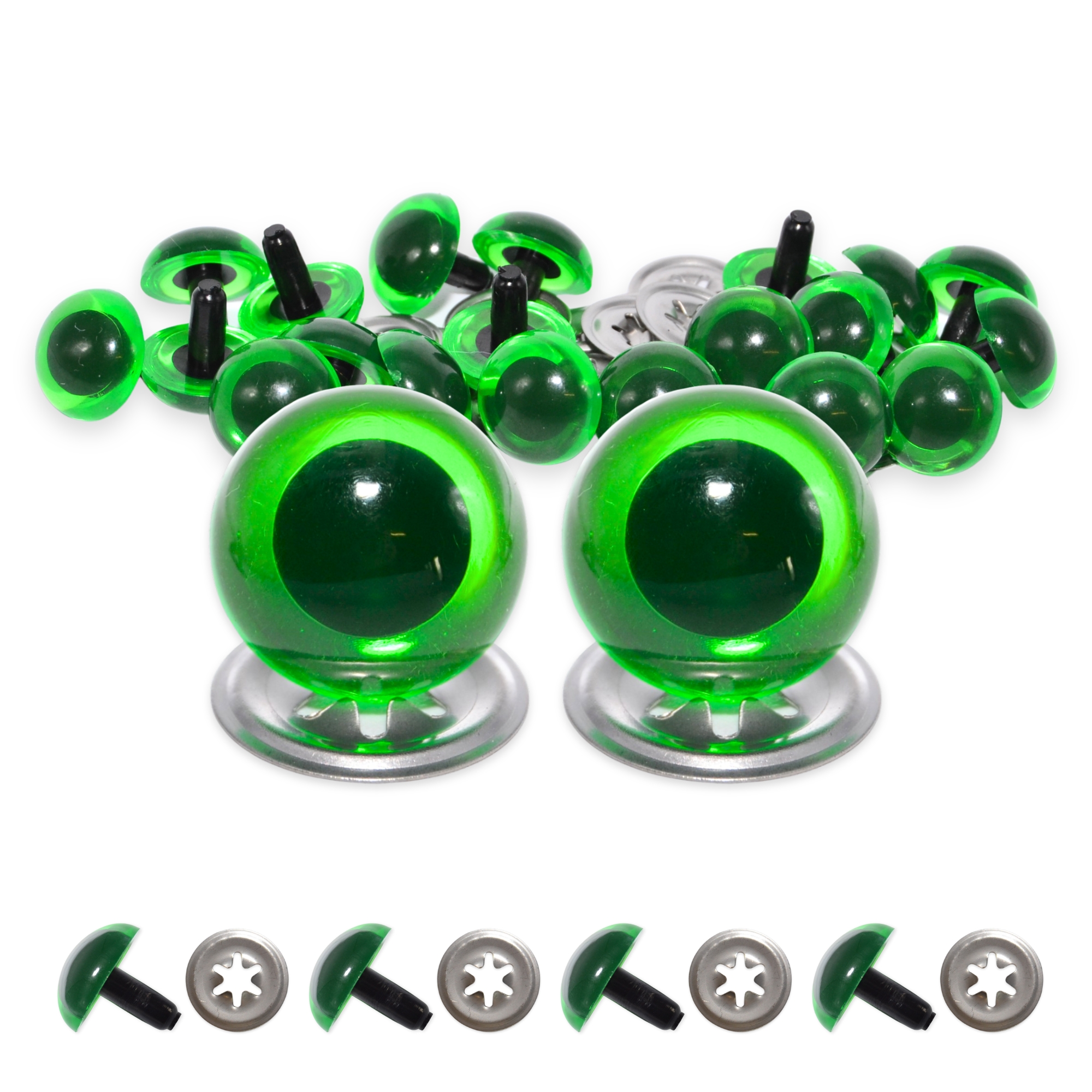 21mm Transparent N. Green Crystal Eyes with Metal Backs - Image 2