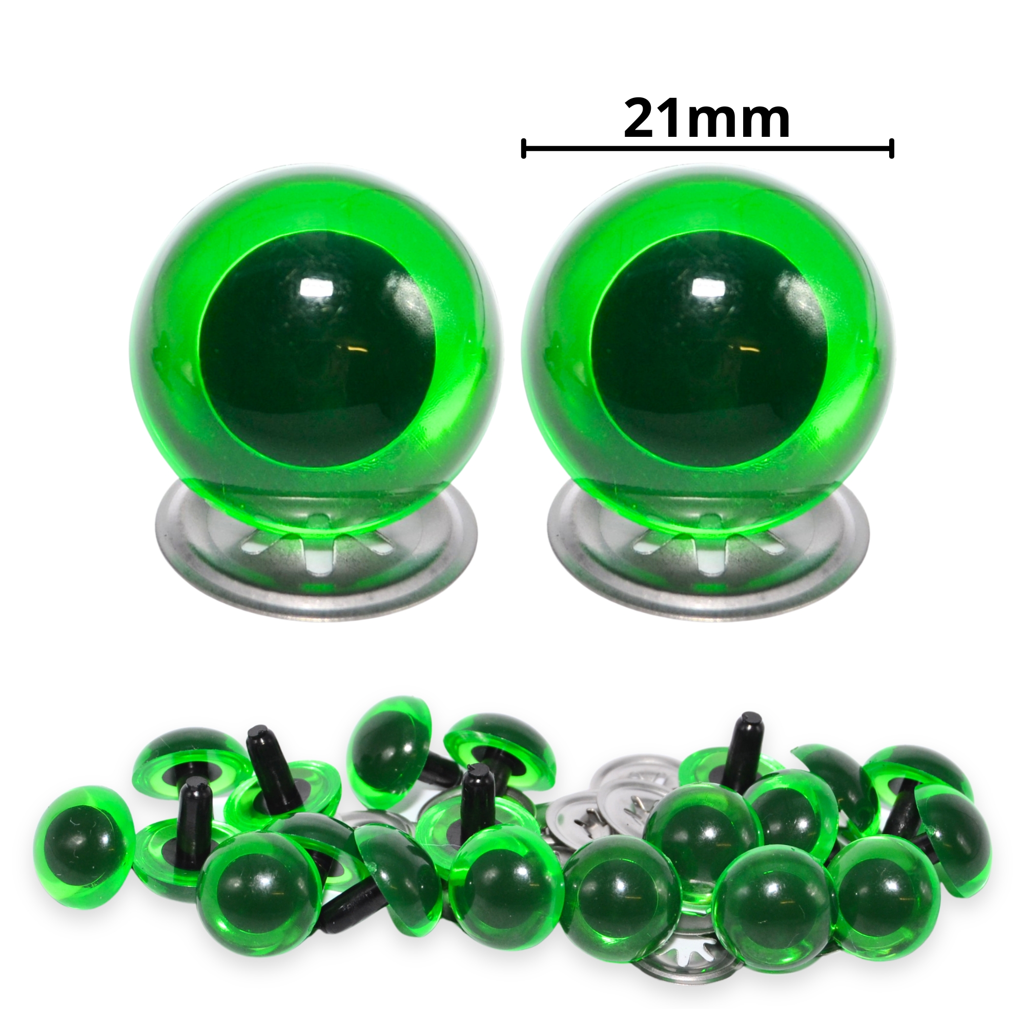 21mm Transparent N. Green Crystal Eyes with Metal Backs