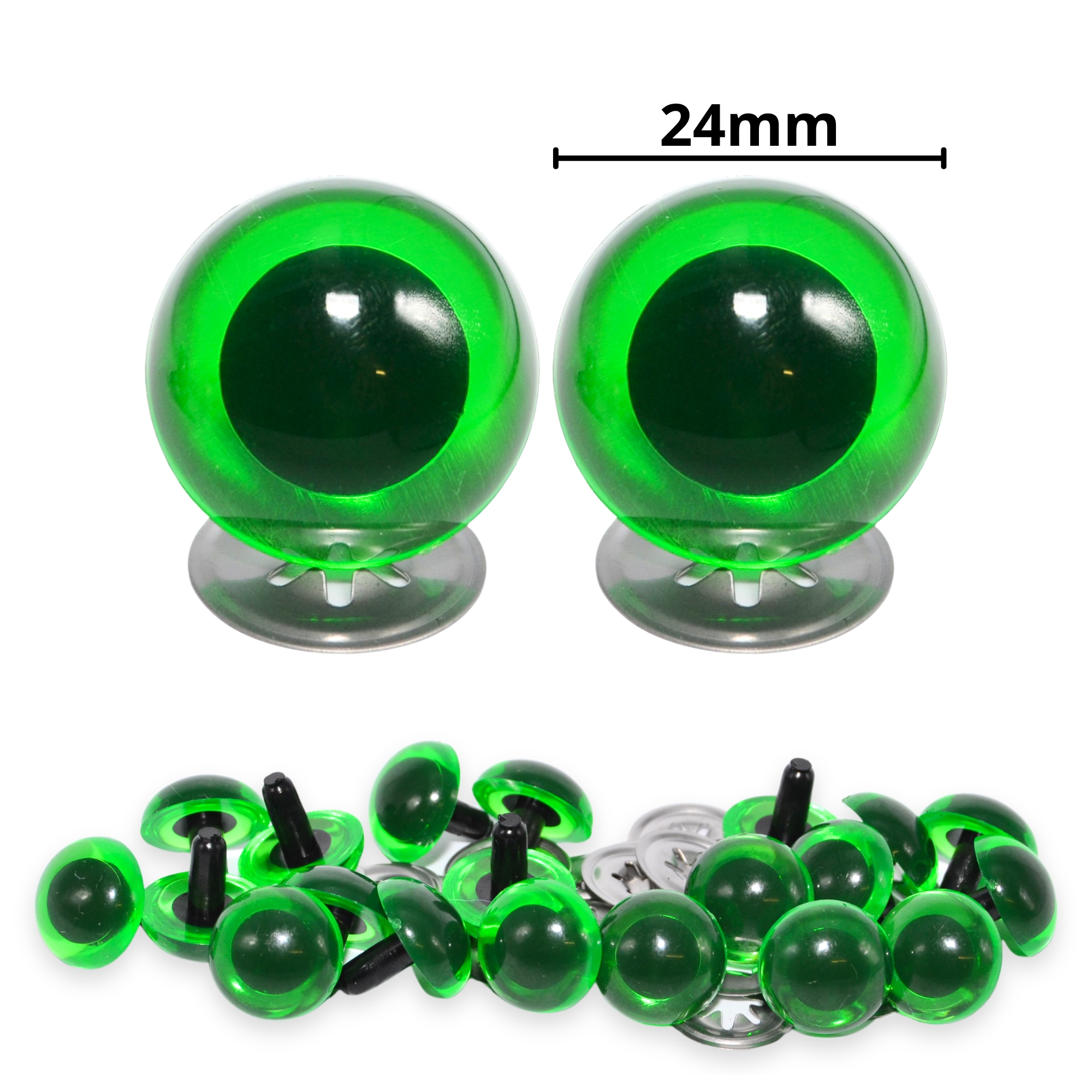 24mm Transparent N. Green Crystal Eyes with Metal Backs
