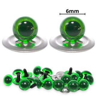 6mm Transparent N. Green Crystal Eyes with Metal Backs