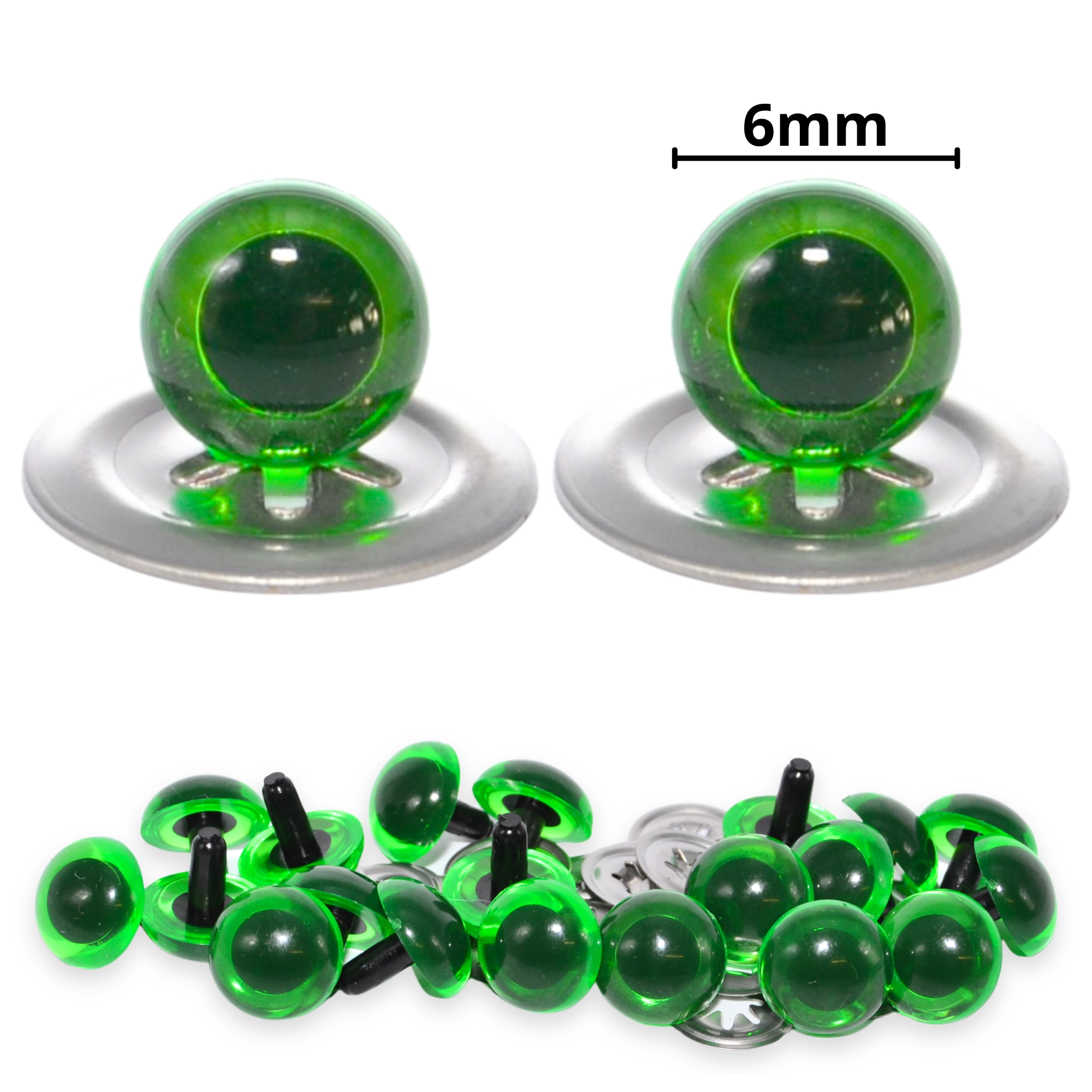 6mm Transparent N. Green Crystal Eyes with Metal Backs