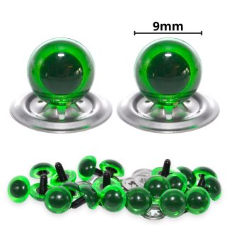 9mm Transparent N. Green Crystal Eyes with Metal Backs