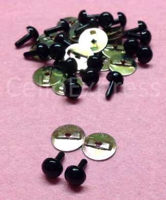 Pack of 10 Pairs - 6mm Solid Black Eyes with Metal Backs