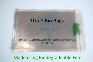 Pack of 100 - Biodegradable 10" x 8" - 211mm x 255mm + 30mm Self Seal Flap - Bio PLA Photomount Display Bags 30 Micron - Medium Cello