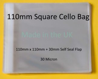 110mm x 110mm + 30mm Self Seal Flap - Cellophane Display Bags  30 Micron - Small Cello - Pack of 100
