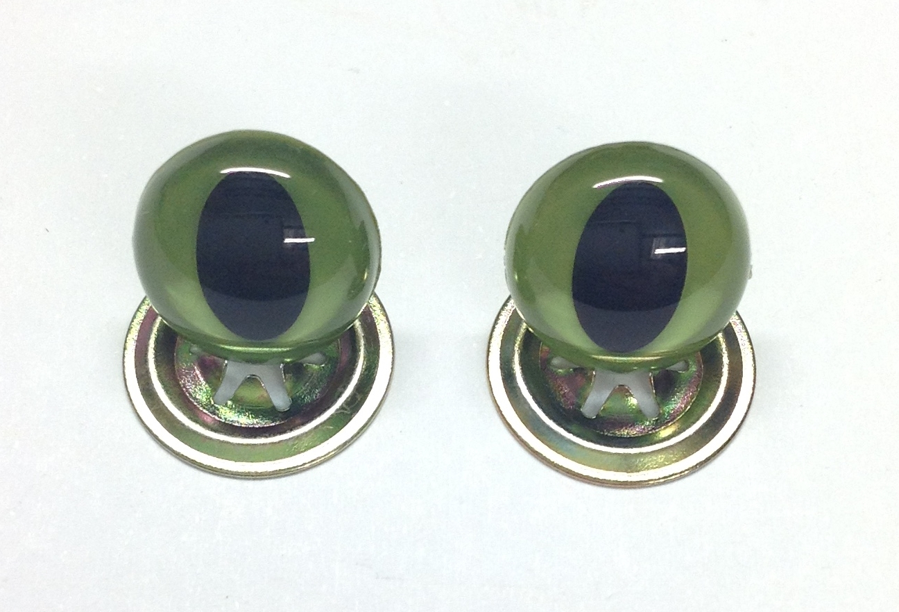 Pack of 1 Pair - 10.5mm Green Cat Crystal Eyes with Metal Backs