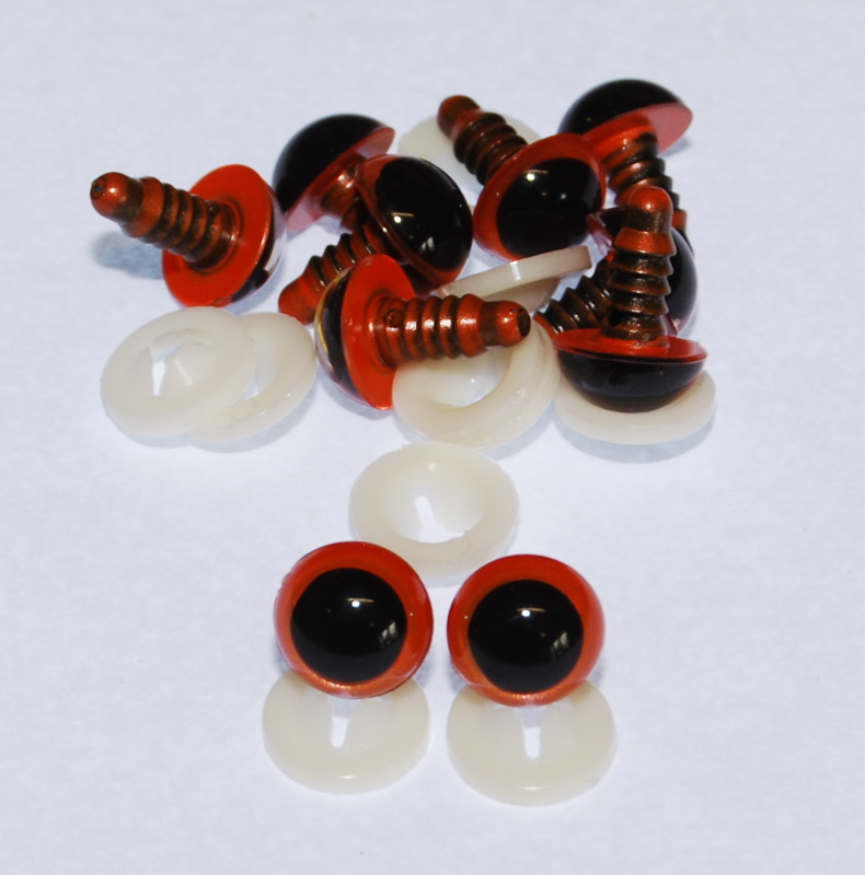 Pack of 5 Pairs - 15mm Orange Glass Like Eyes with Plastic Backs
