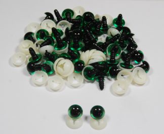 Pack of 25 Pairs - 12mm GREEN Transparent Eyes with Plastic Backs