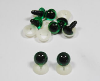 Pack of 4 Pairs - 9mm GREEN Transparent Eyes with Plastic Backs