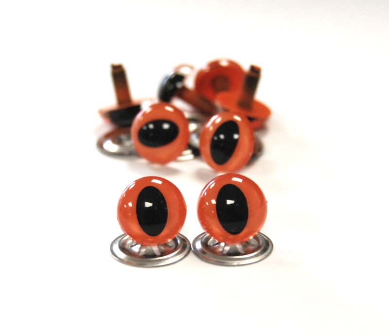Pack of 4 Pairs - 10.5mm Orange Cat Crystal Eyes with Metal Backs