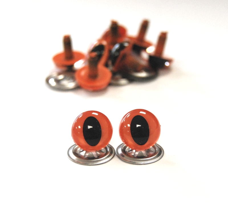 Pack of 5 Pairs - 10.5mm Orange Cat Crystal Eyes with Metal Backs