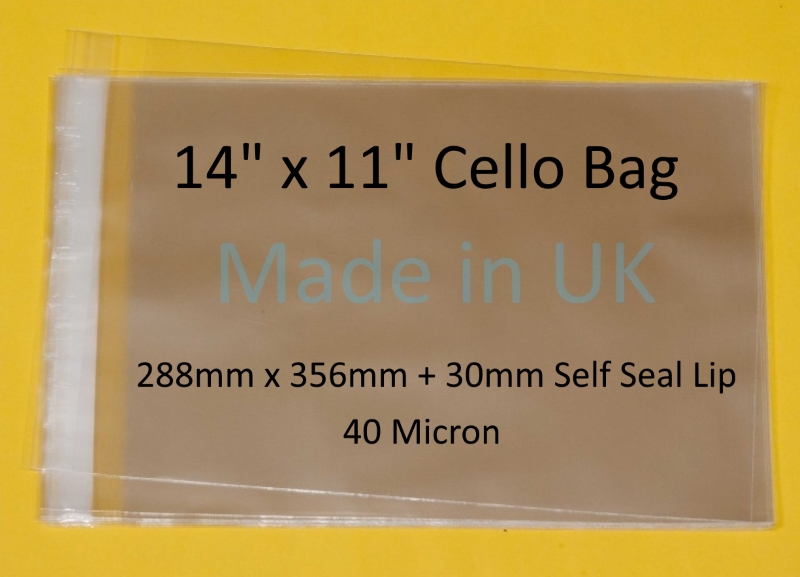 Pack of 100 - 14" x 11" 288mm x 356mm + 30mm Self Seal Flap - 14x11 Mounted Photograph Cellophane Display Bags 40 Micron - Large Cello