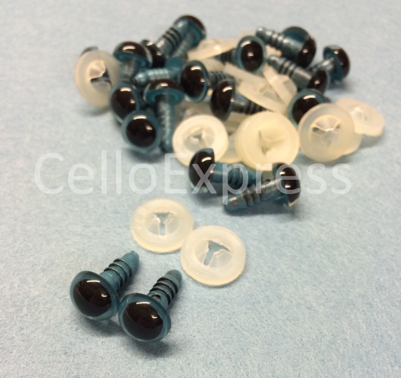 Pack of 10 Pairs - 10mm Blue Glass Like Eyes with Plastic Backs