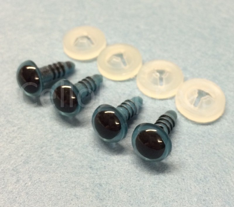 Pack of 2 Pairs - 15mm Blue Glass Like Eyes with Plastic Backs